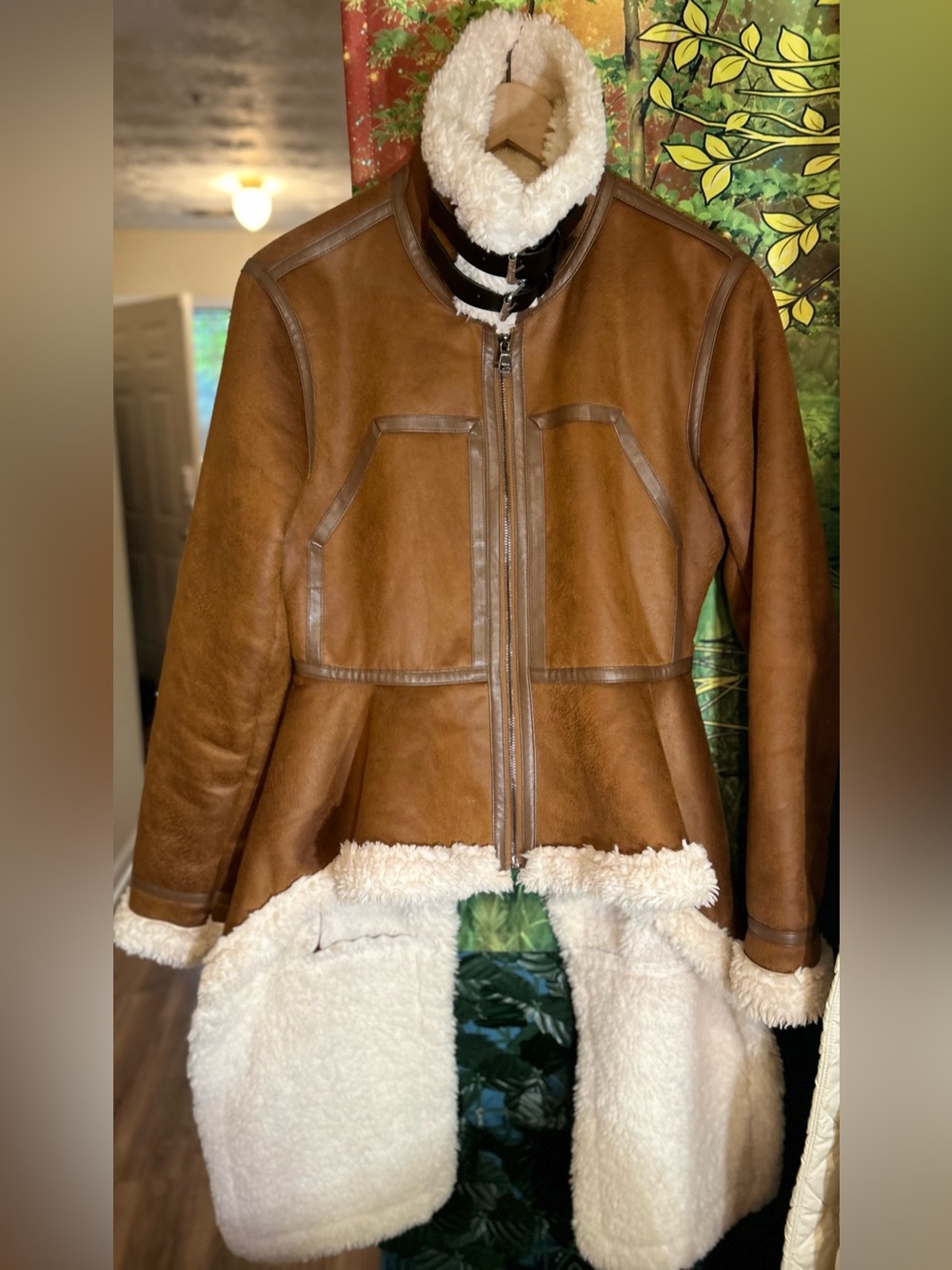 Azalea Wang Women's Brown Faux Suede Jacket with Cream Sherpa Lining | Size M